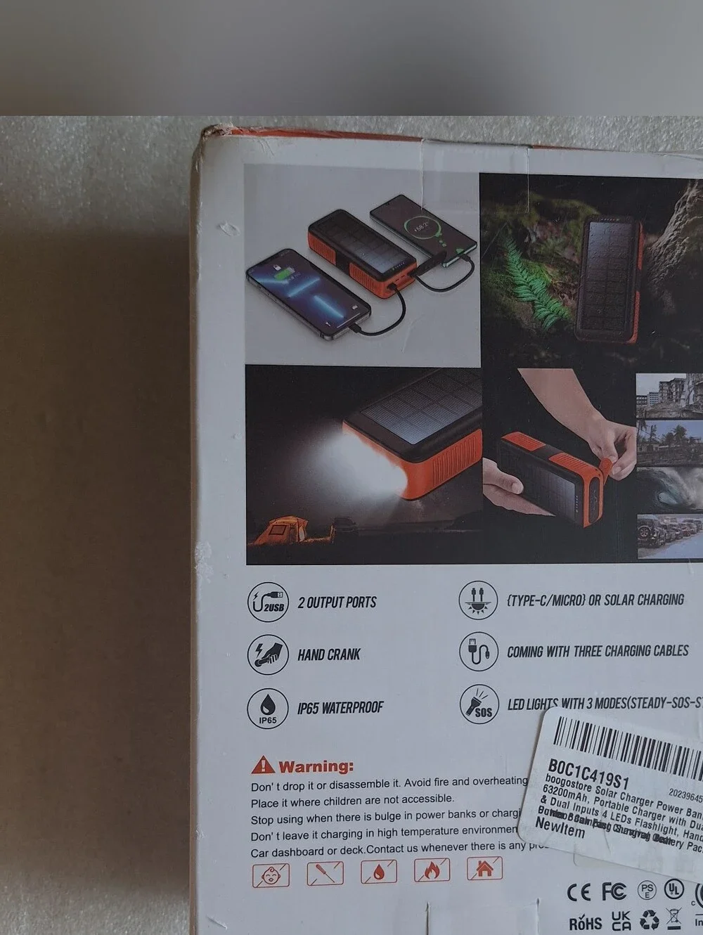 Boogostore PS-618 63200mAh Solar Charger Power Bank with Hand Crank - Brand New